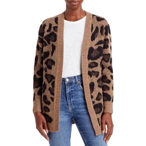 AQUA Long Length Cozy Animal Print Open Cardigan with Stretch Size Large - Picture 3 of 12